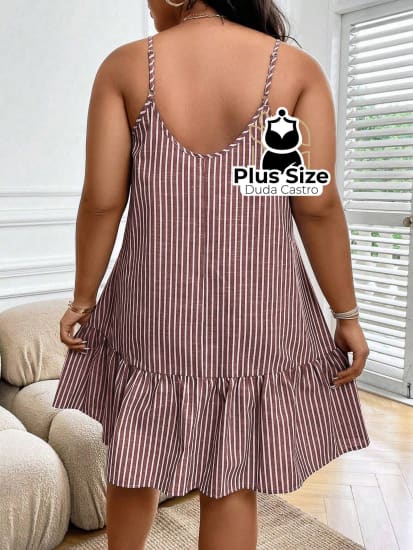 Vestido Listras Cores Soltinho Babado Plus Size