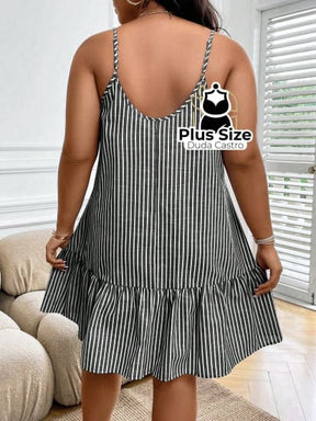 Vestido Listras Cores Soltinho Babado Plus Size