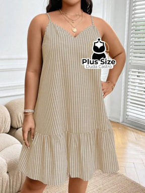 Vestido Listras Cores Soltinho Babado Plus Size