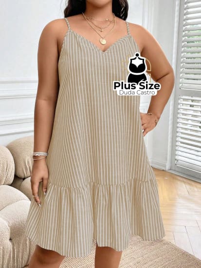 Vestido Listras Cores Soltinho Babado Plus Size
