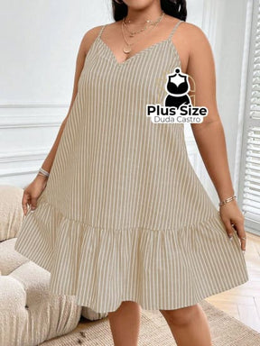 Vestido Listras Cores Soltinho Babado Plus Size