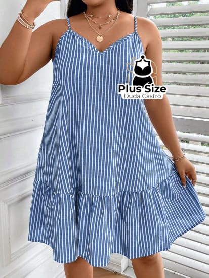 Vestido Listras Cores Soltinho Babado Plus Size