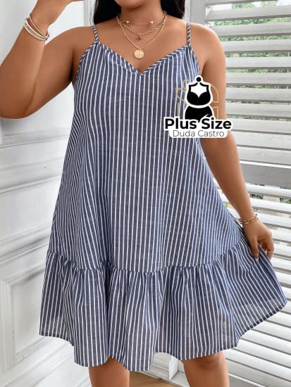 Vestido Listras Cores Soltinho Babado Plus Size