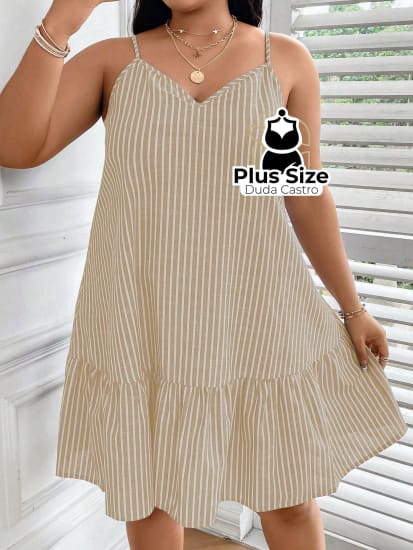 Vestido Listras Cores Soltinho Babado Plus Size