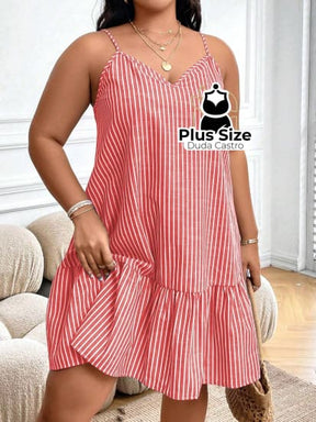 Vestido Listras Cores Soltinho Babado Plus Size