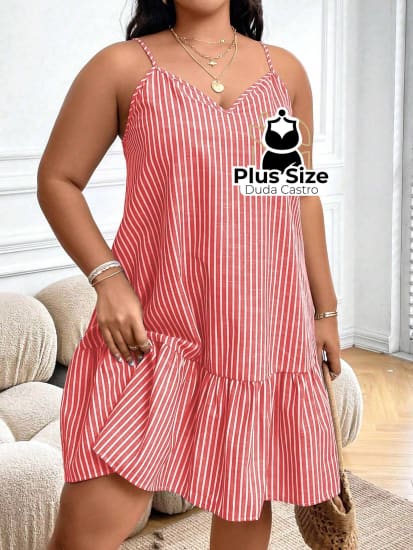 Vestido Listras Cores Soltinho Babado Plus Size